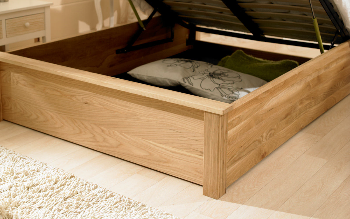 Monti Storage/Ottoman Solid Oak Bed - Oak or Warm Oak - Available in Double, KingSize or SuperKing