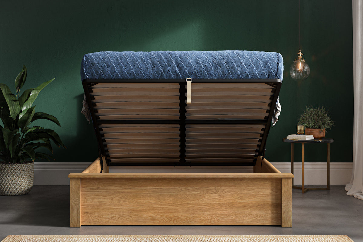 Monti Storage/Ottoman Solid Oak Bed - Oak or Warm Oak - Available in Double, KingSize or SuperKing