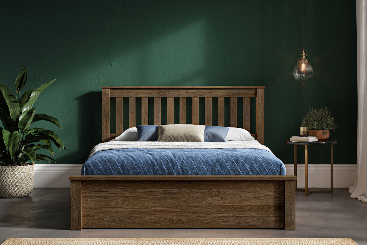 Monti Storage/Ottoman Solid Oak Bed - Oak or Warm Oak - Available in Double, KingSize or SuperKing