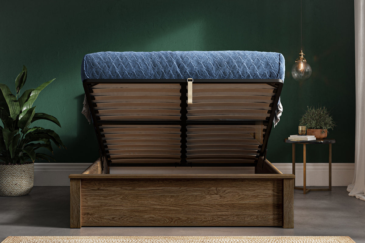 Monti Storage/Ottoman Solid Oak Bed - Oak or Warm Oak - Available in Double, KingSize or SuperKing