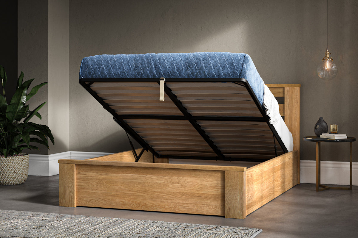 Charlie Storage/Ottoman Solid Oak Bed - Available in Double, KingSize or SuperKing