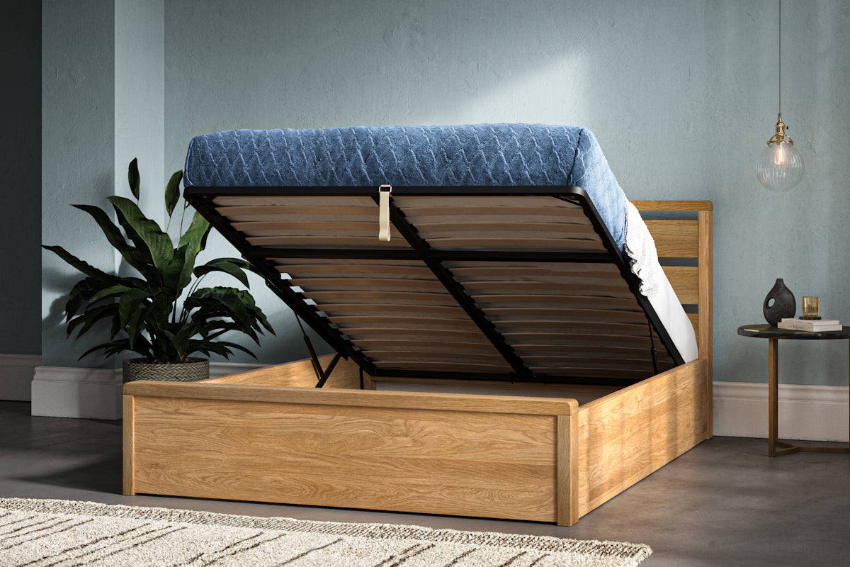 Modak Storage/Ottoman Solid Oak Bed - Available in Double, KingSize or SuperKing