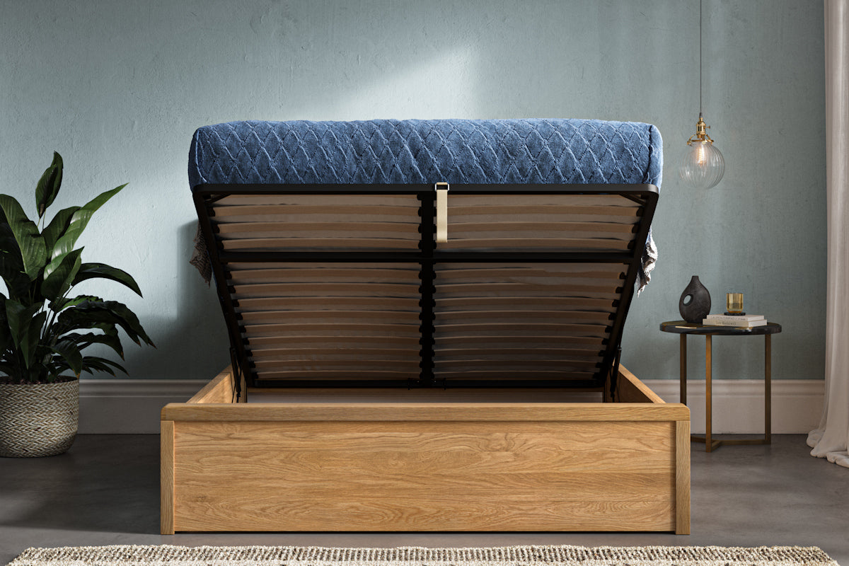 Modak Storage/Ottoman Solid Oak Bed - Available in Double, KingSize or SuperKing