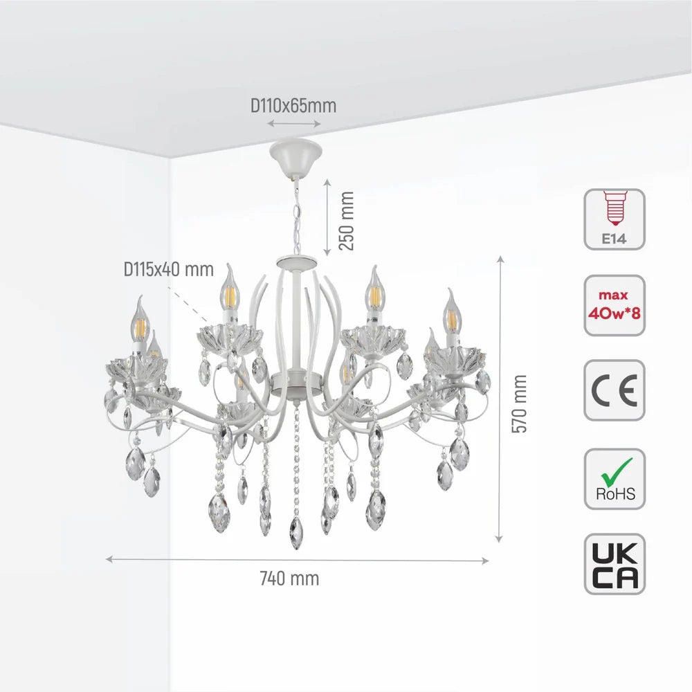 Aquila Tabitha Mediterranean Elegant Transitional Elizabeth Style Crystal Chandelier Ceiling Light E14 - Available in 6, 8 & 12 Candle
