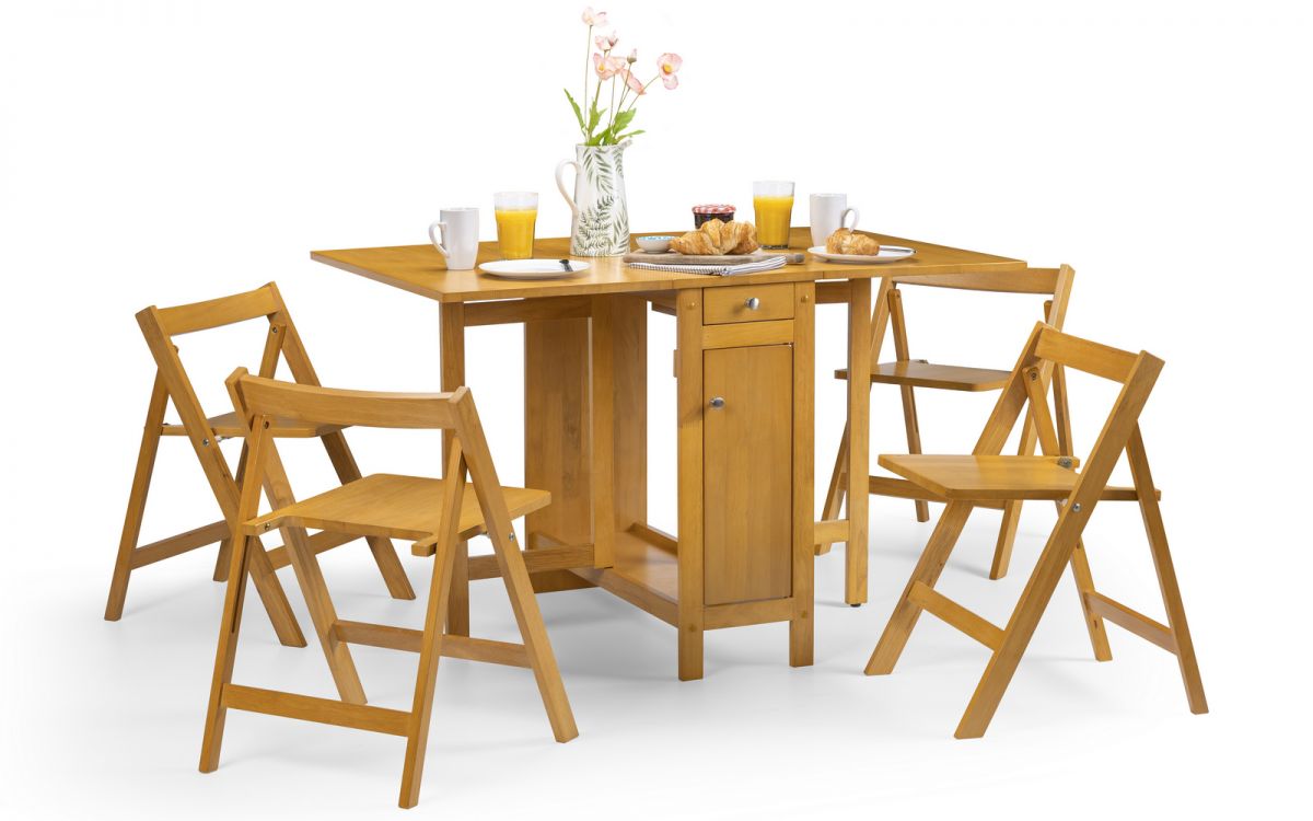 Savoy dining Set (Drop Leaf Table & x4 Chairs) - Colour Options: White Natural, Light Grey, Light Oak or Black