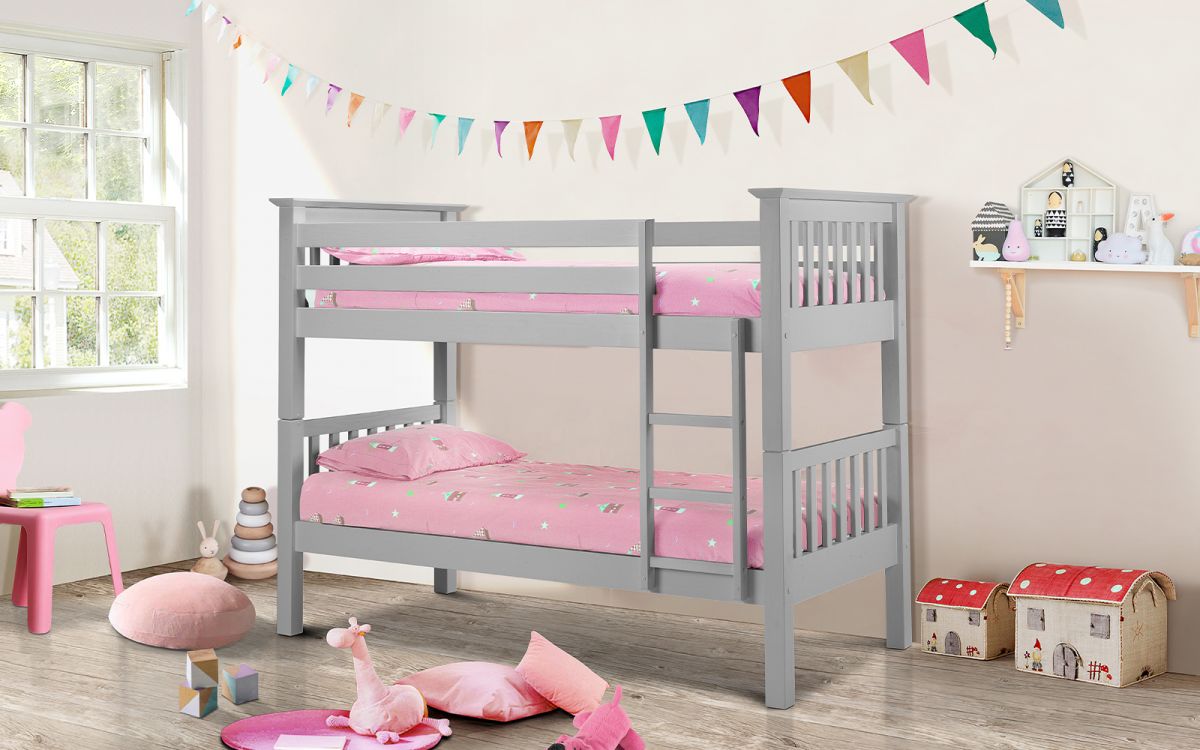 Kids Barcelona Bunk Bed - Available In Grey, Stone White or Pine - Optional Mattress