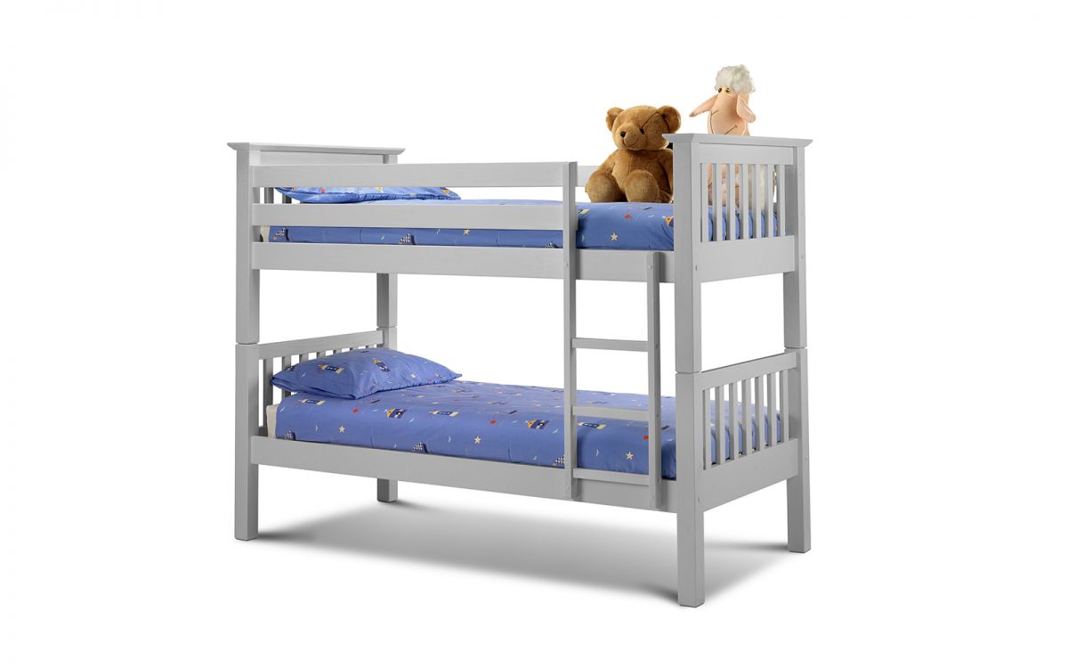 Kids Barcelona Bunk Bed - Available In Grey, Stone White or Pine - Optional Mattress