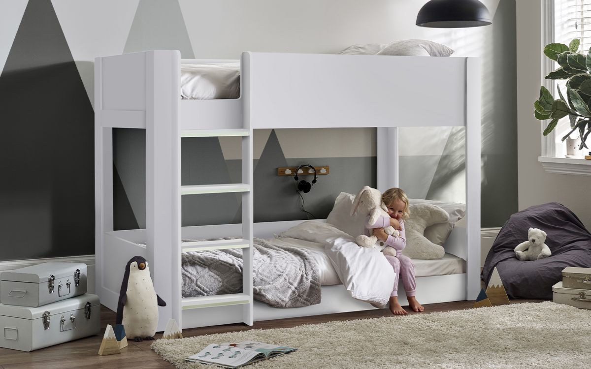 Kids Solomon Bunk Bed - All White or Rustic And Black - Optional Mattress