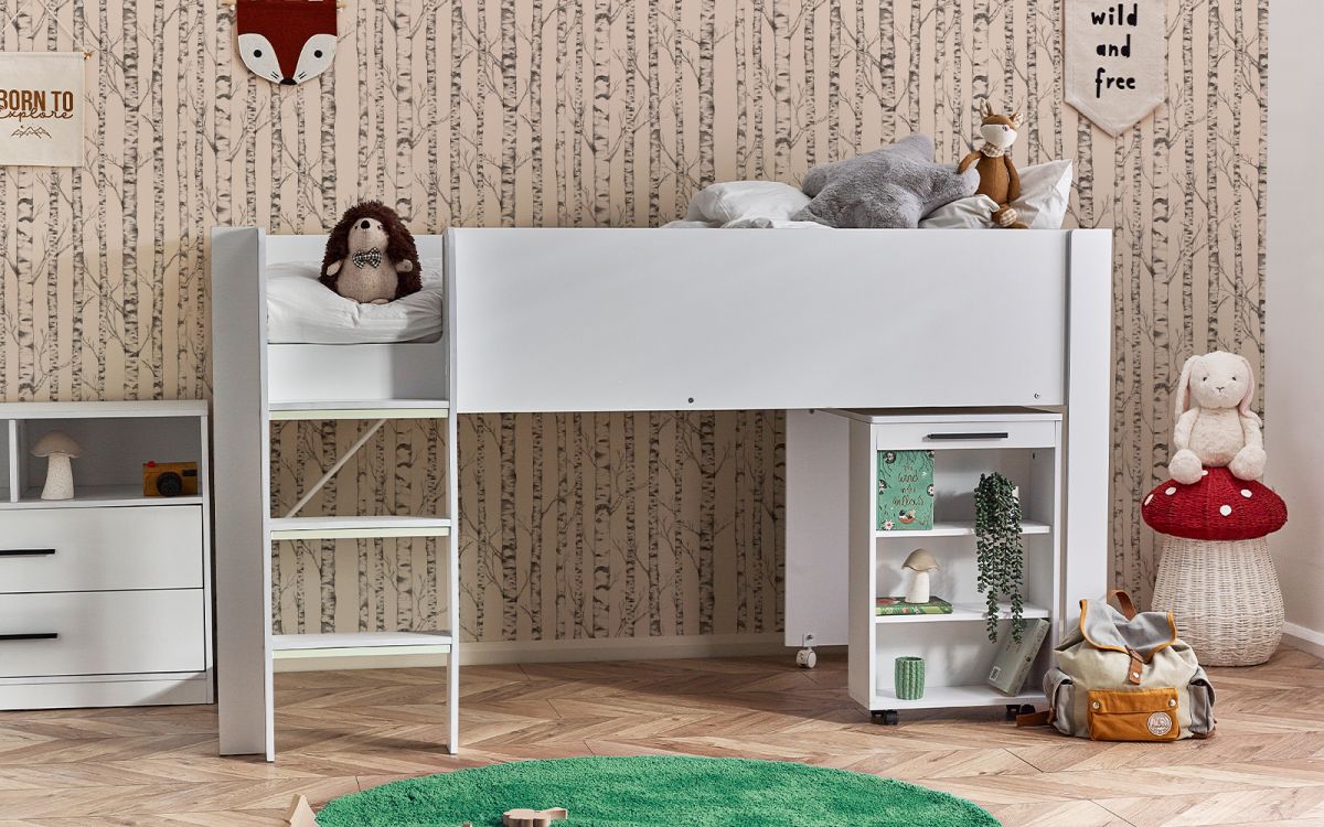 Kids Otis Midsleeper - Available in All White or Urban Rustic And Black - Mattress Option