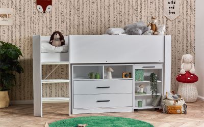 Kids Otis Midsleeper - Available in All White or Urban Rustic And Black - Mattress Option