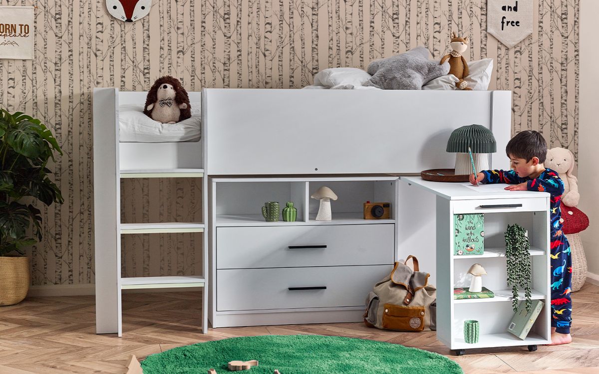 Kids Otis Midsleeper - Available in All White or Urban Rustic And Black - Mattress Option