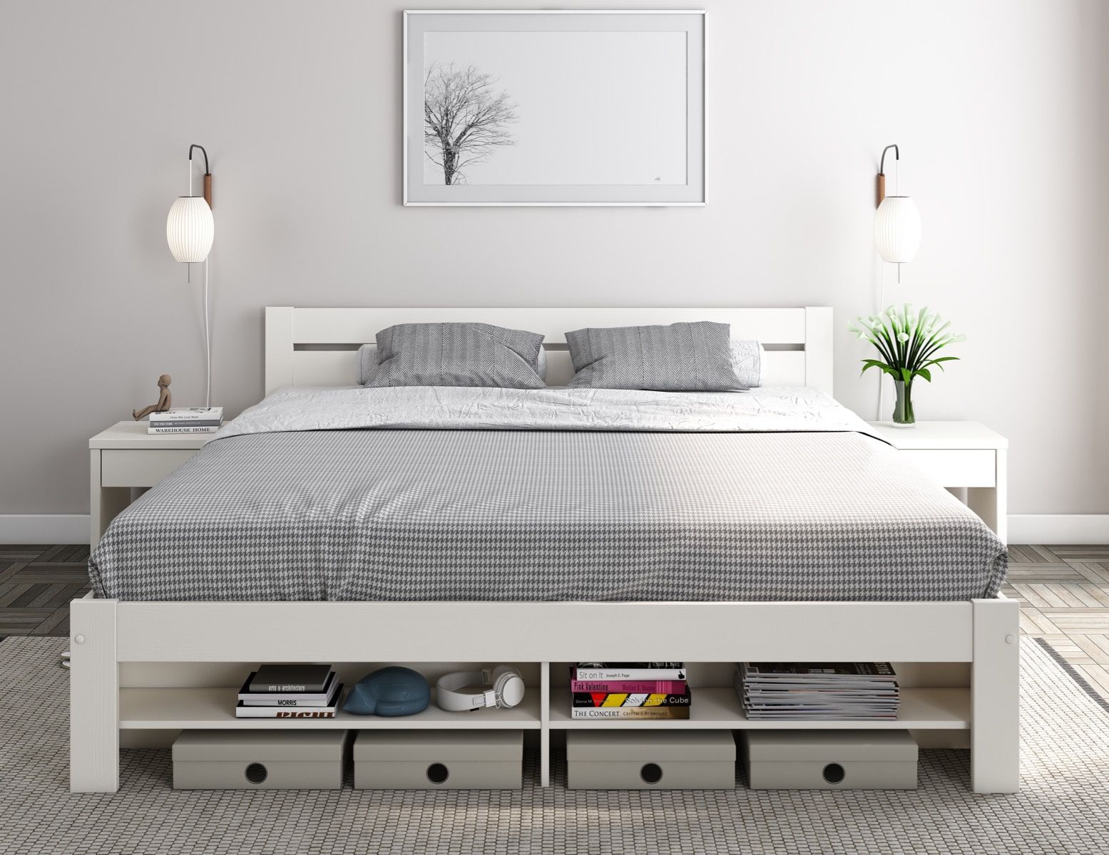 Noomi Pradis Storage Bed White - Available in Double & Kingsize