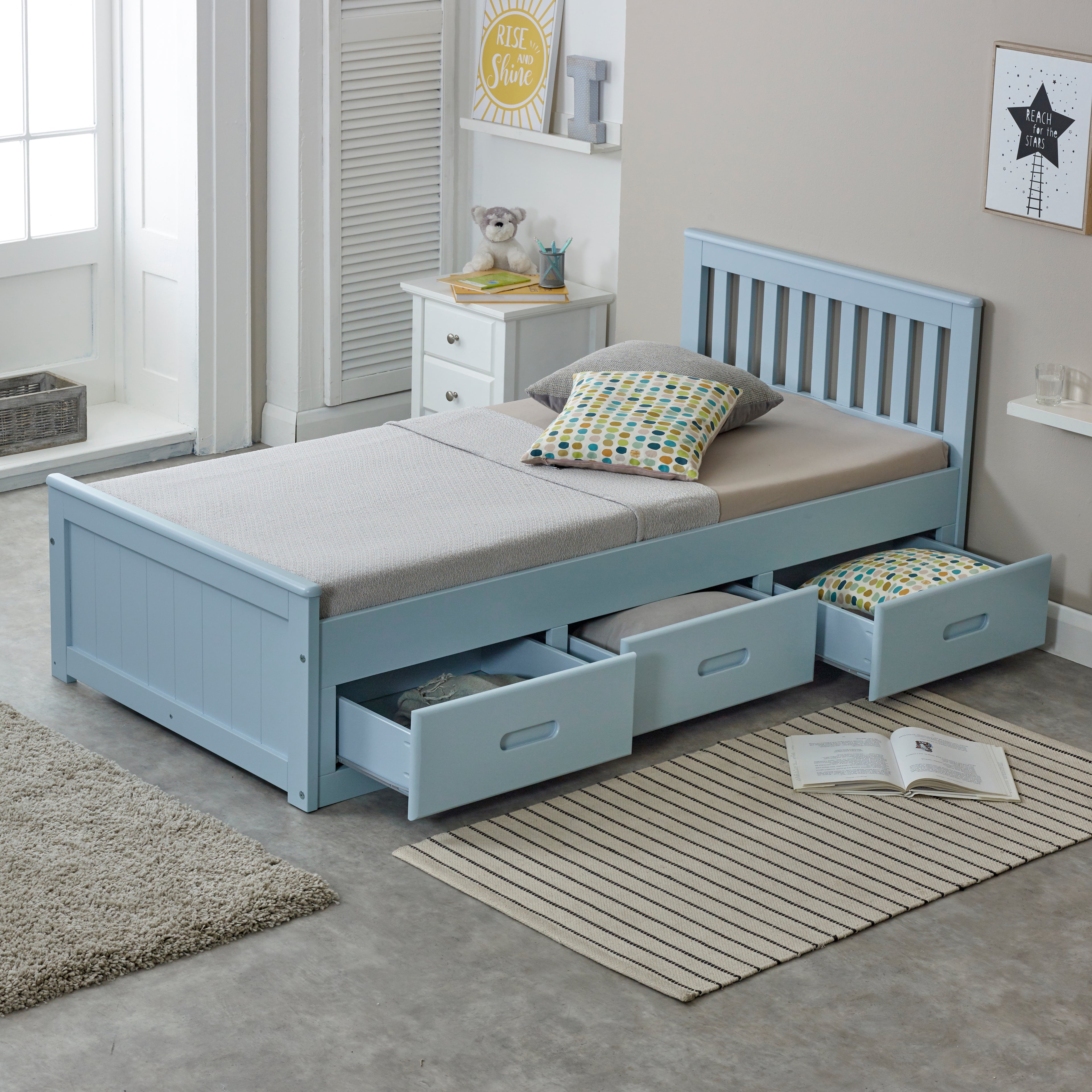 Mision Bed - Available in White, Waxed, Honey, Blue, Grey, Pink - Single(3Ft), Small Double(4Ft), Double(4"6Ft) or Kingsize (5Ft)