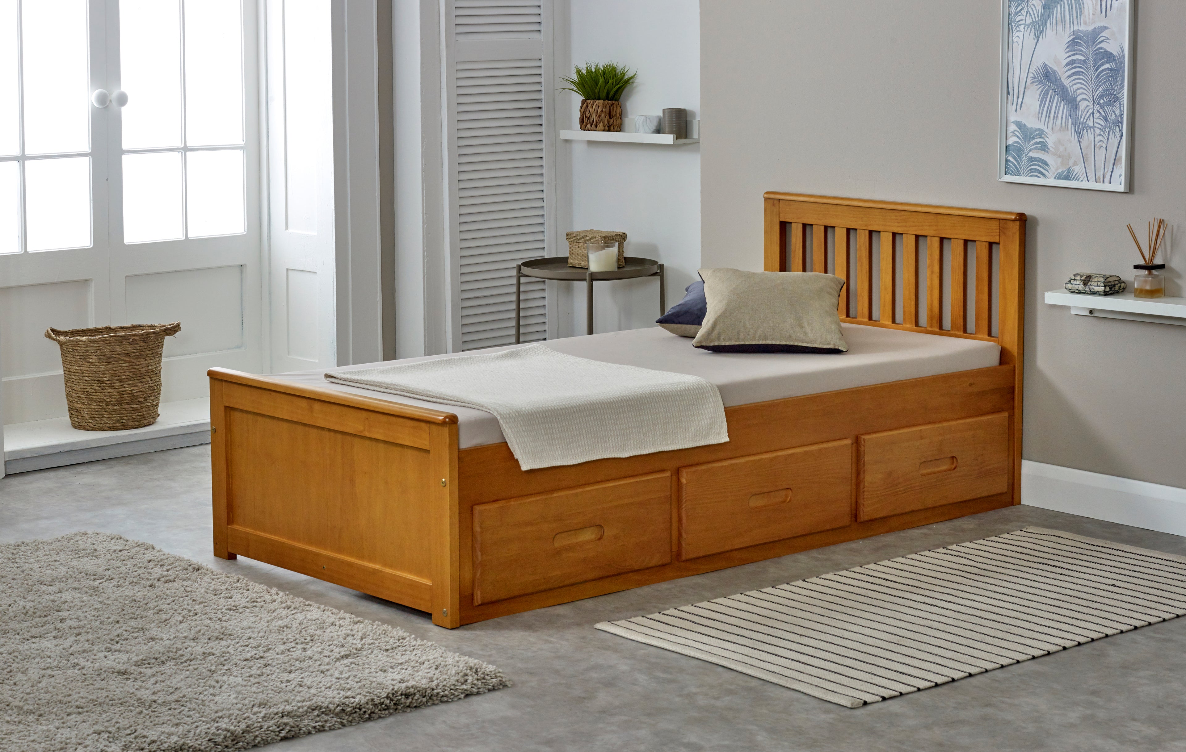 Mision Bed - Available in White, Waxed, Honey, Blue, Grey, Pink - Single(3Ft), Small Double(4Ft), Double(4"6Ft) or Kingsize (5Ft)