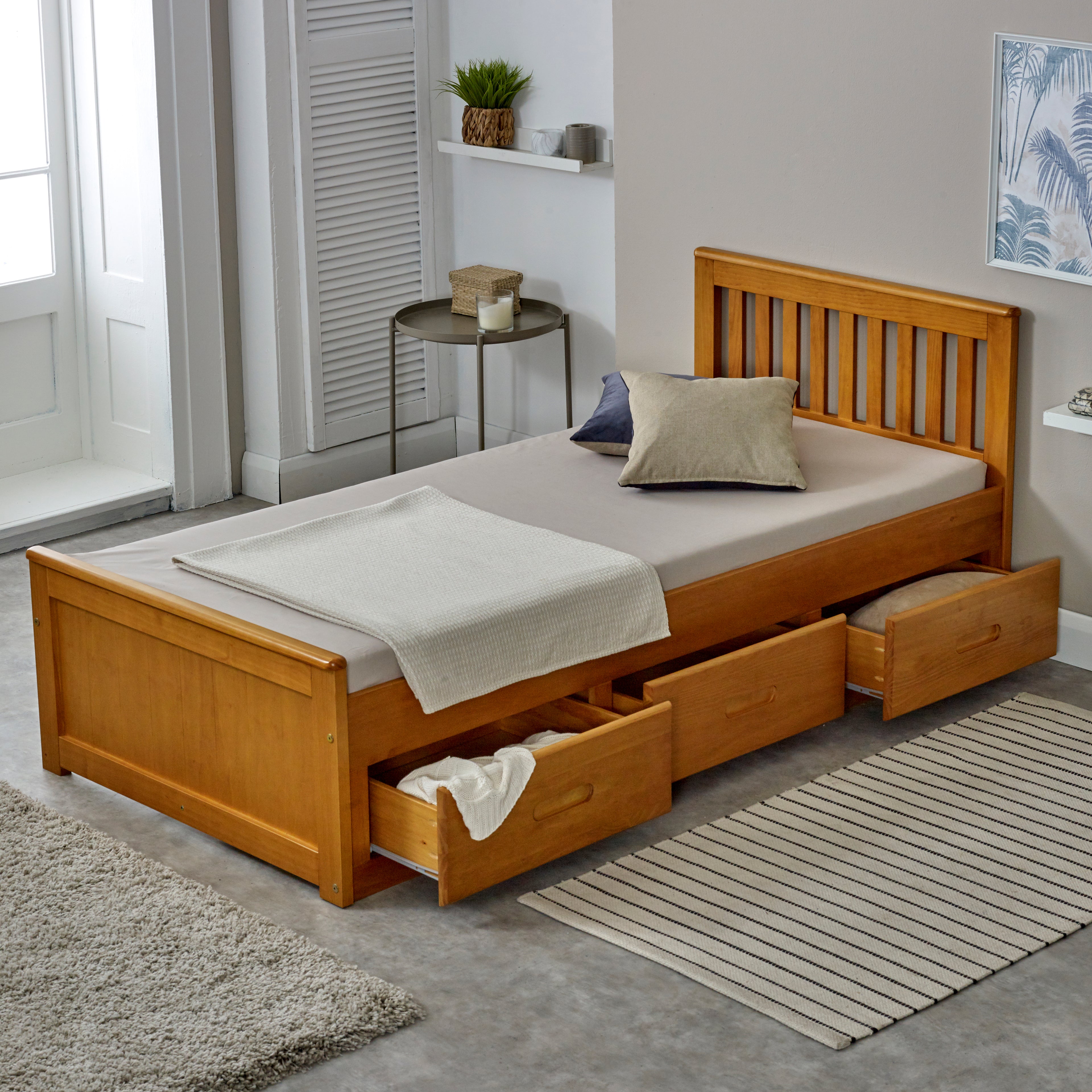 Mision Bed - Available in White, Waxed, Honey, Blue, Grey, Pink - Single(3Ft), Small Double(4Ft), Double(4"6Ft) or Kingsize (5Ft)