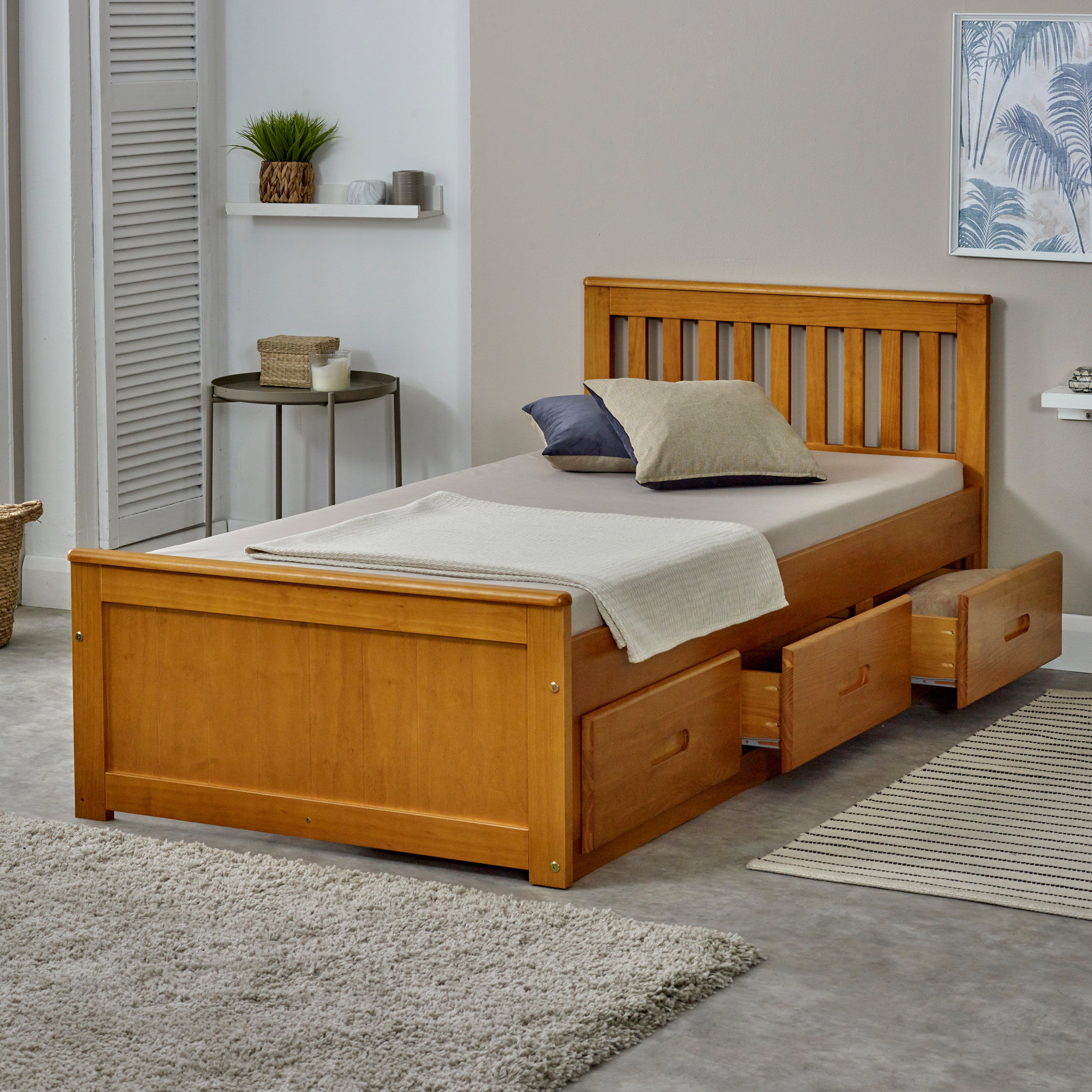 Mision Bed - Available in White, Waxed, Honey, Blue, Grey, Pink - Single(3Ft), Small Double(4Ft), Double(4"6Ft) or Kingsize (5Ft)