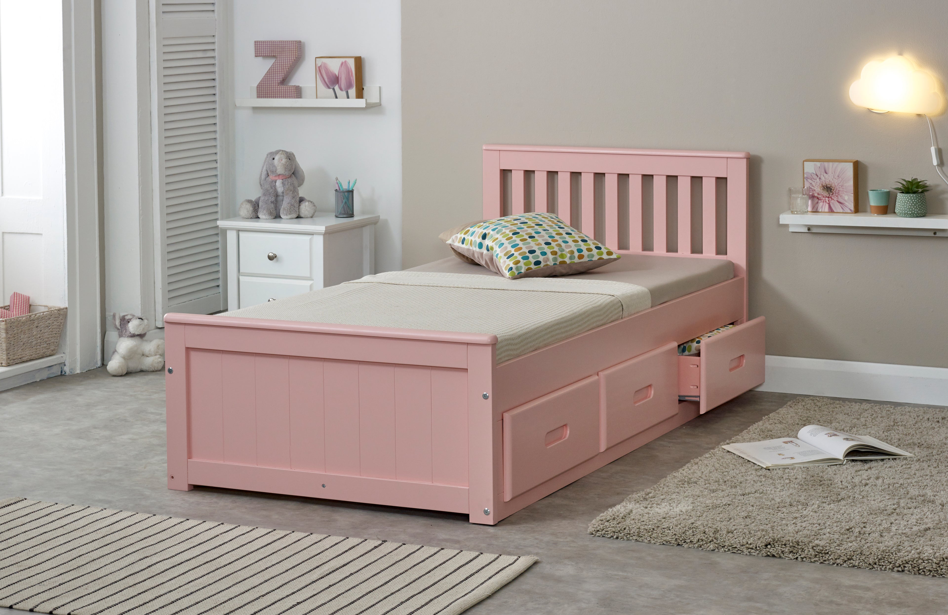 Mision Bed - Available in White, Waxed, Honey, Blue, Grey, Pink - Single(3Ft), Small Double(4Ft), Double(4"6Ft) or Kingsize (5Ft)