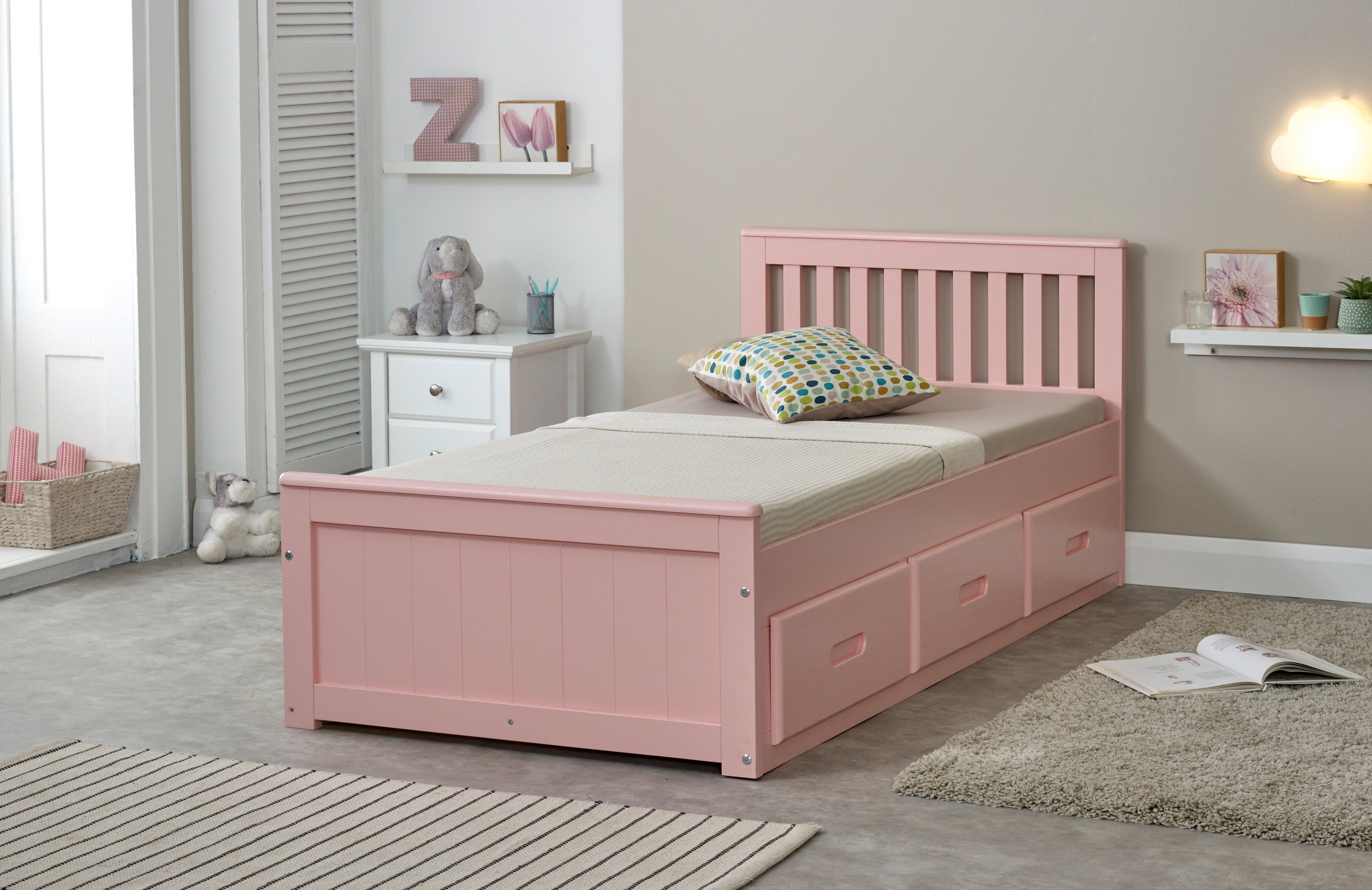 Mision Bed - Available in White, Waxed, Honey, Blue, Grey, Pink - Single(3Ft), Small Double(4Ft), Double(4"6Ft) or Kingsize (5Ft)