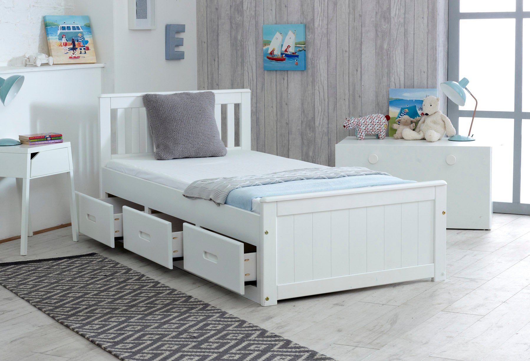 Mision Bed - Available in White, Waxed, Honey, Blue, Grey, Pink - Single(3Ft), Small Double(4Ft), Double(4"6Ft) or Kingsize (5Ft)