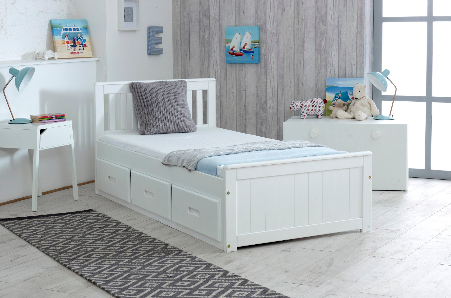 Mision Bed - Available in White, Waxed, Honey, Blue, Grey, Pink - Single(3Ft), Small Double(4Ft), Double(4"6Ft) or Kingsize (5Ft)