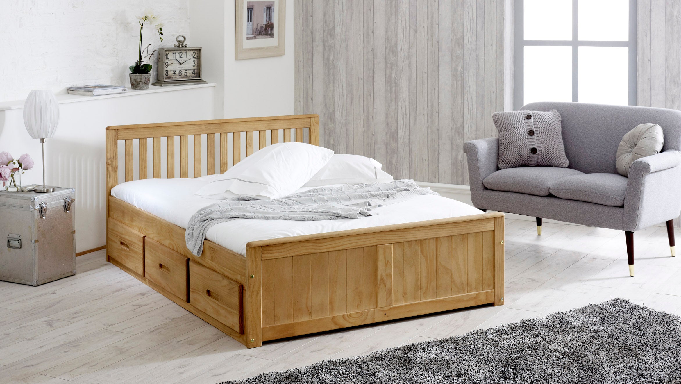Mision Bed - Available in White, Waxed, Honey, Blue, Grey, Pink - Single(3Ft), Small Double(4Ft), Double(4"6Ft) or Kingsize (5Ft)