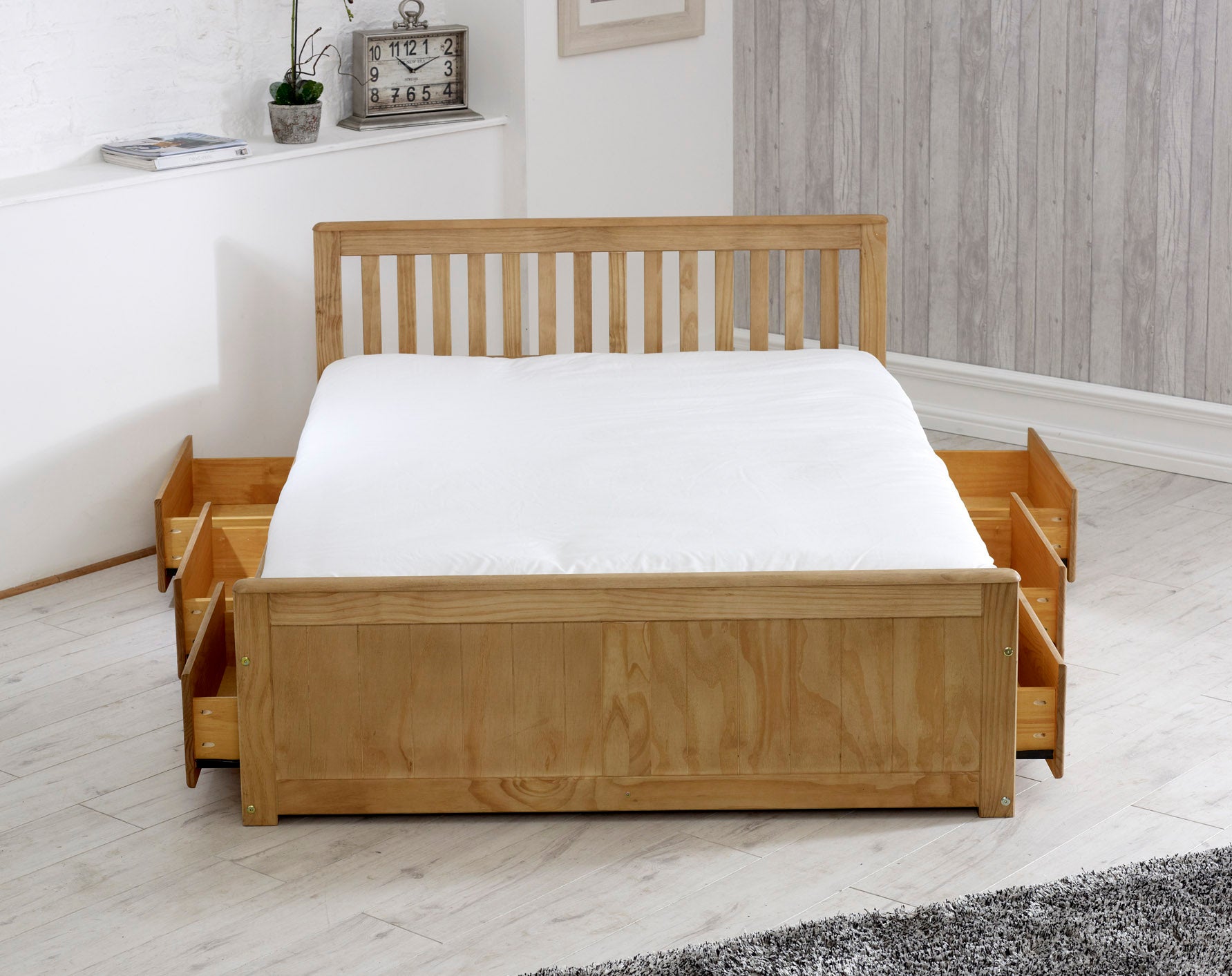 Mision Bed - Available in White, Waxed, Honey, Blue, Grey, Pink - Single(3Ft), Small Double(4Ft), Double(4"6Ft) or Kingsize (5Ft)