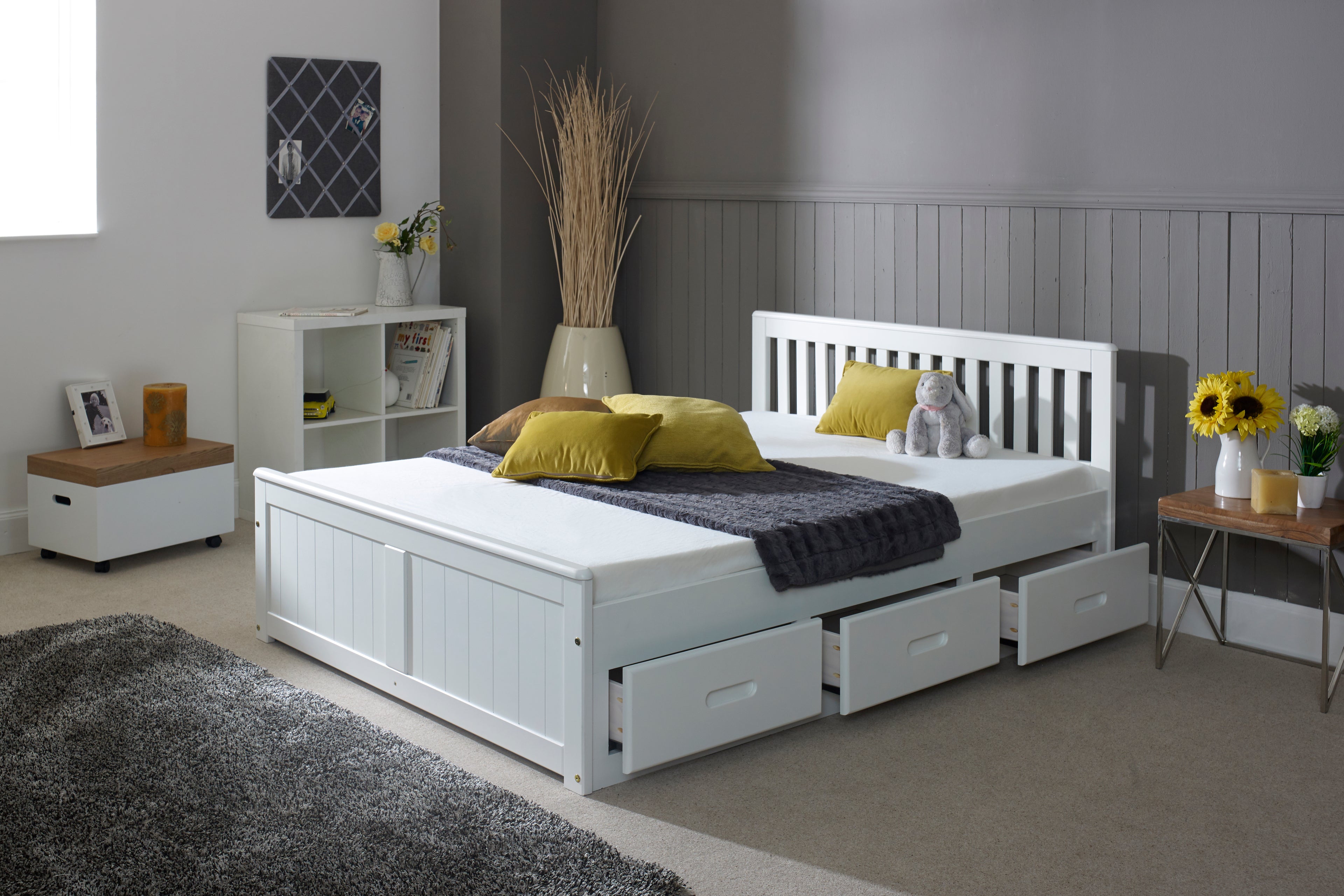 Mision Bed - Available in White, Waxed, Honey, Blue, Grey, Pink - Single(3Ft), Small Double(4Ft), Double(4"6Ft) or Kingsize (5Ft)
