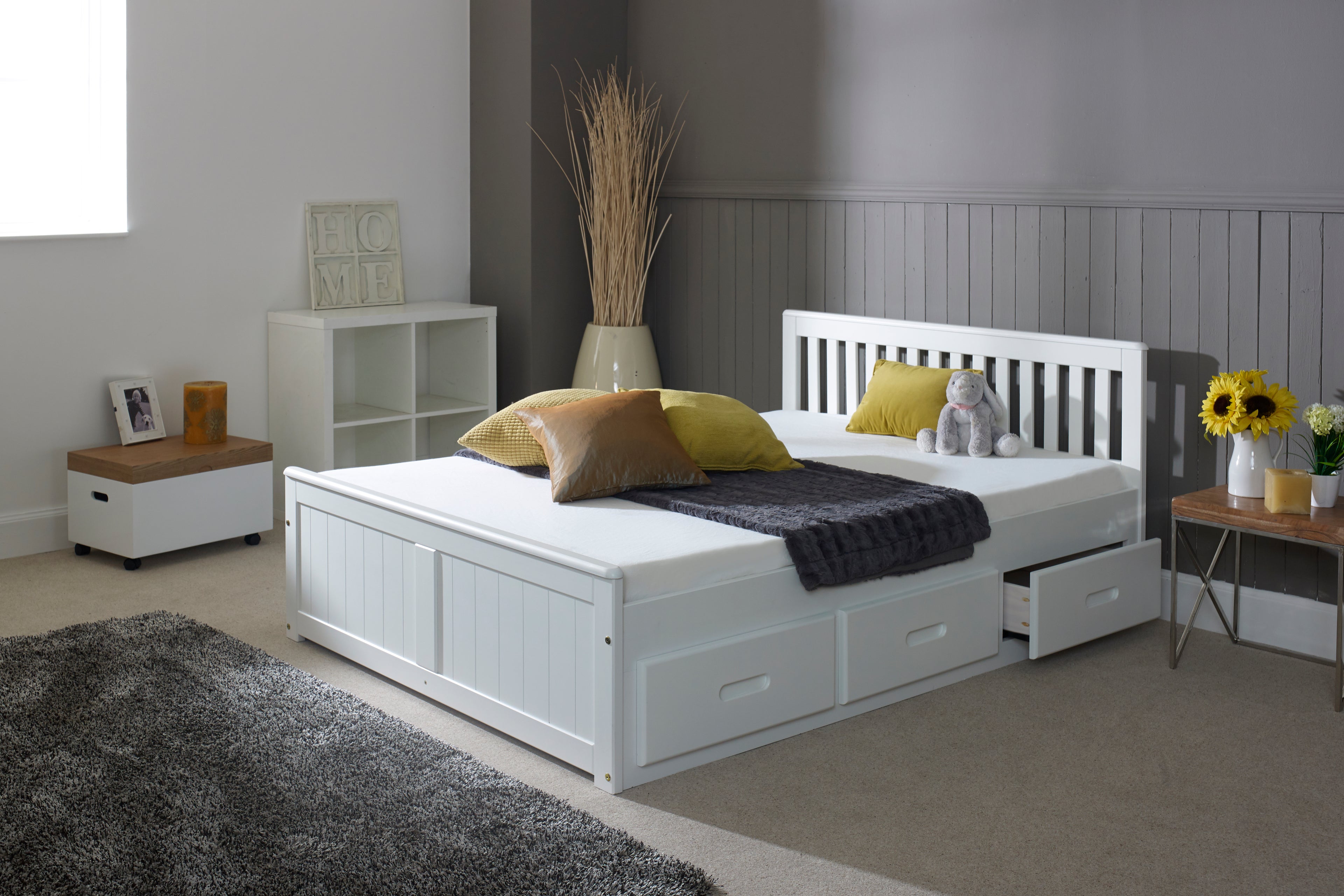 Mision Bed - Available in White, Waxed, Honey, Blue, Grey, Pink - Single(3Ft), Small Double(4Ft), Double(4"6Ft) or Kingsize (5Ft)