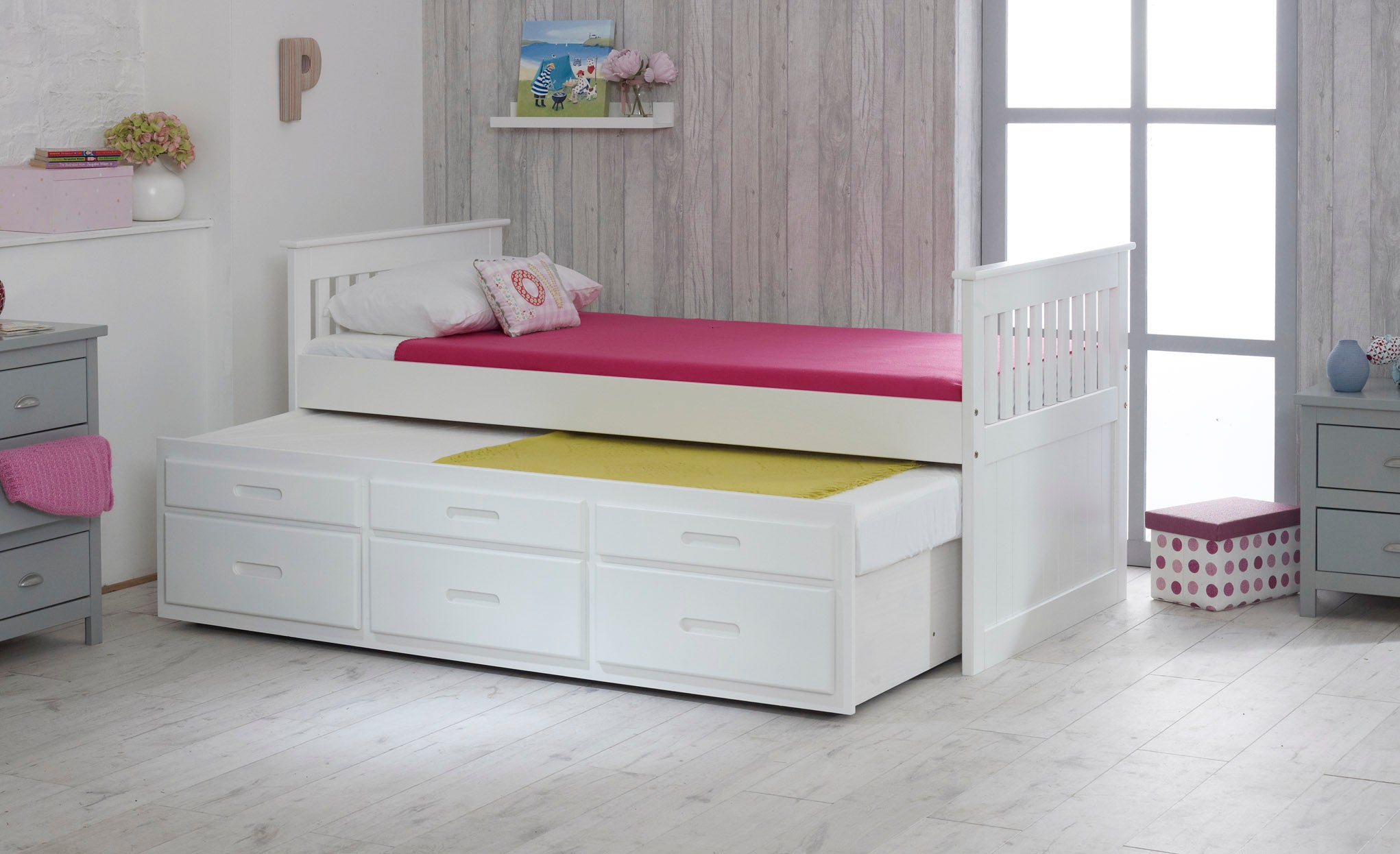 Captains Underbed Bed - Available in White & Waxed - Single(3Ft) (Pull out Bed Underneath)