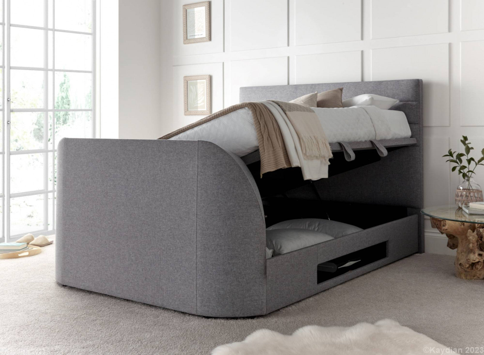 Appleton TV SideLift Storage Bed - Available in Grey or Slate - Double, KingSize & SuperKing Sizes