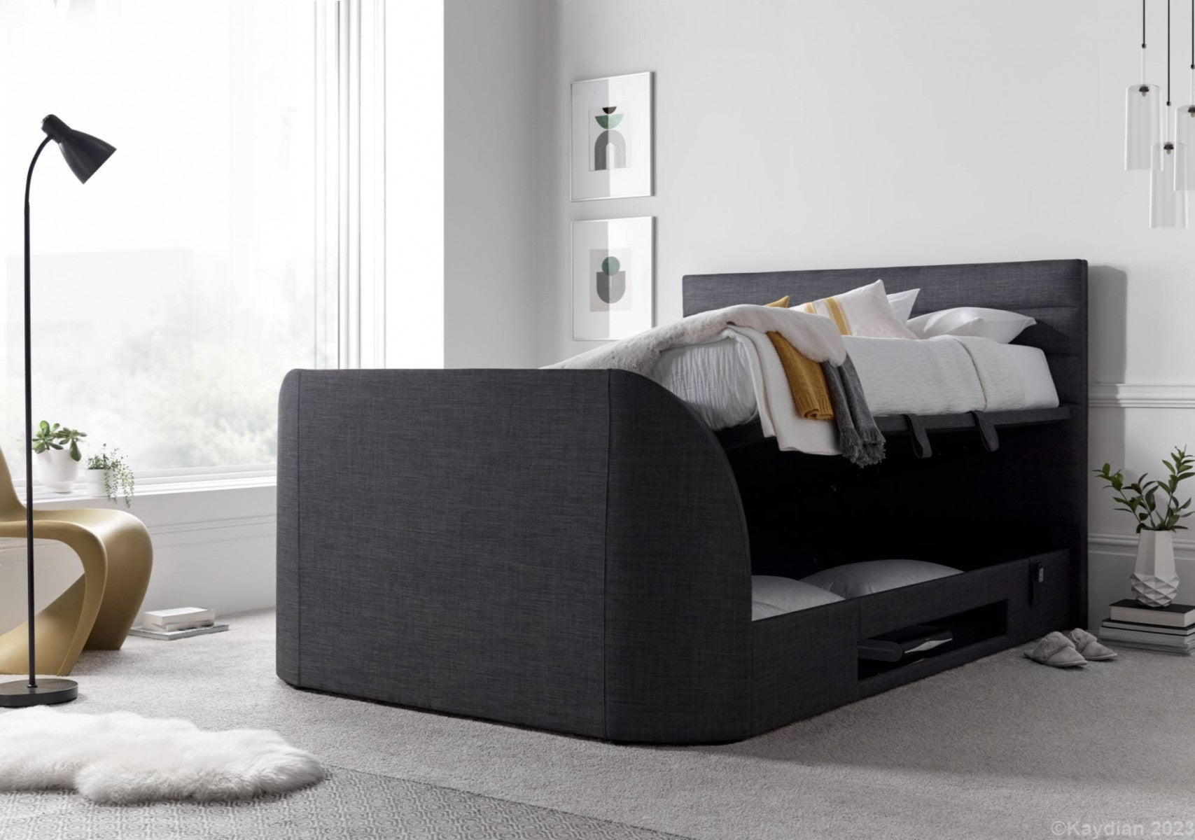 Appleton TV SideLift Storage Bed - Available in Grey or Slate - Double, KingSize & SuperKing Sizes