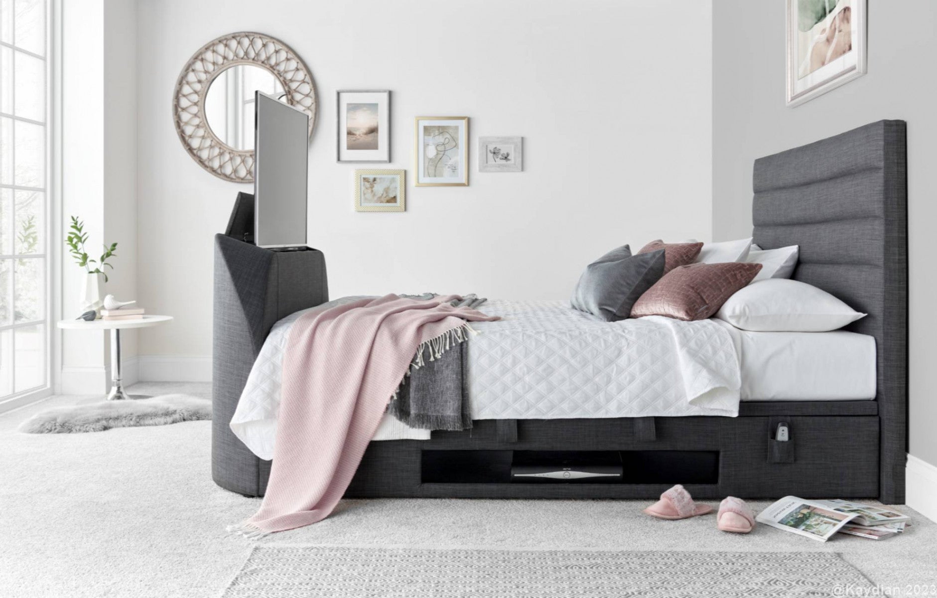 Appleton TV SideLift Storage Bed - Available in Grey or Slate - Double, KingSize & SuperKing Sizes
