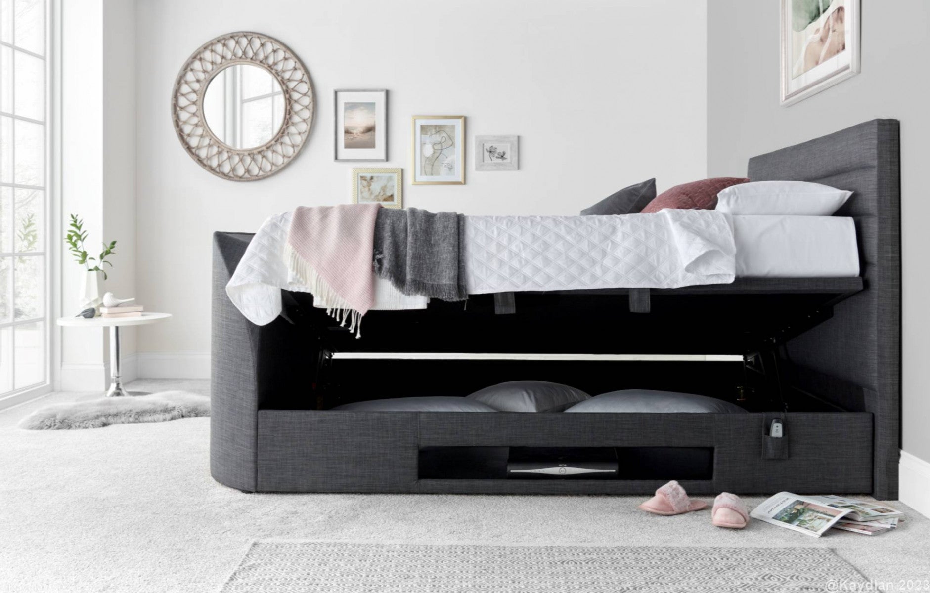 Appleton TV SideLift Storage Bed - Available in Grey or Slate - Double, KingSize & SuperKing Sizes