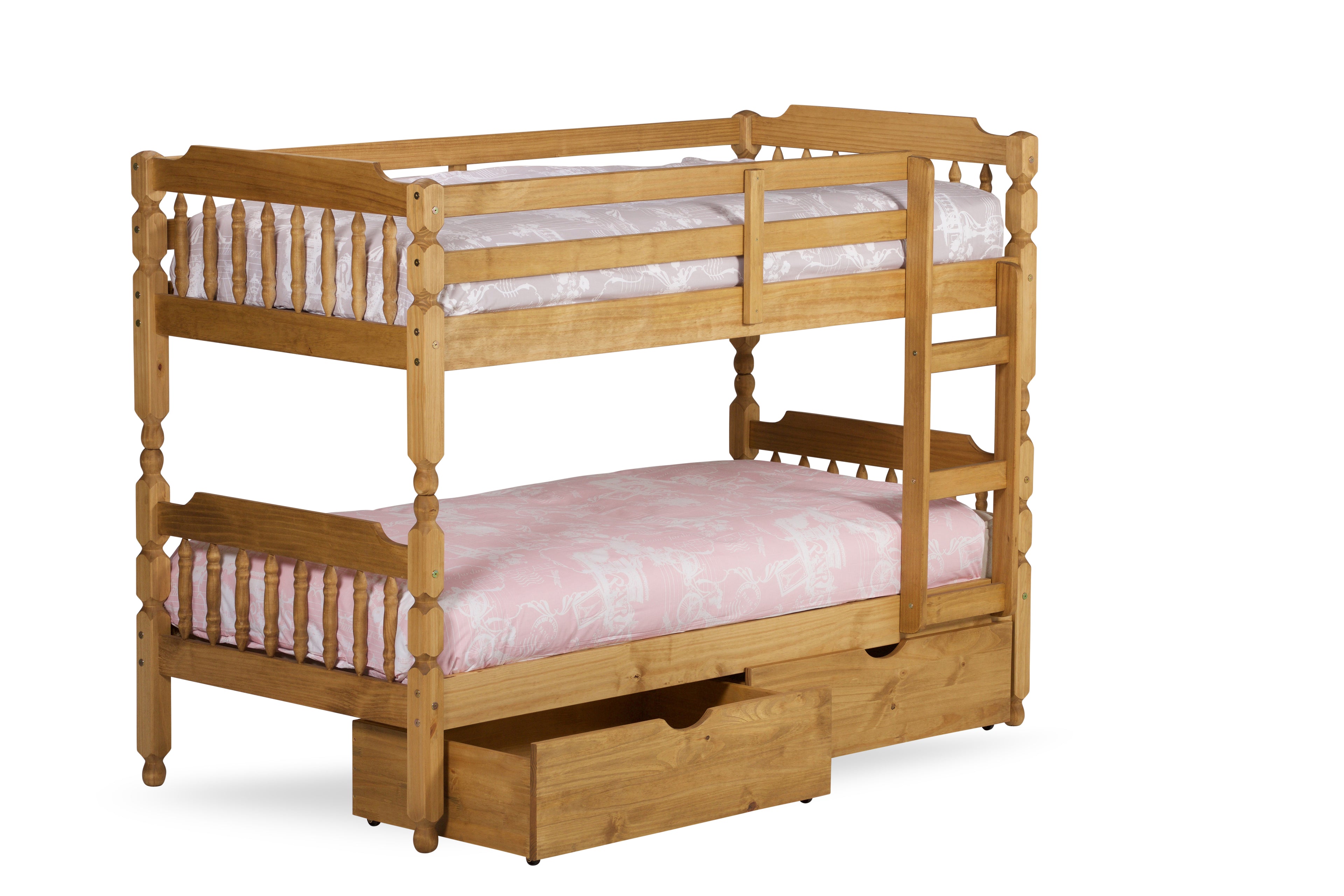 Colonial Spindle Bunk Bed - Waxed - Available in Single 2"6Ft or 3Ft - Drawer Option