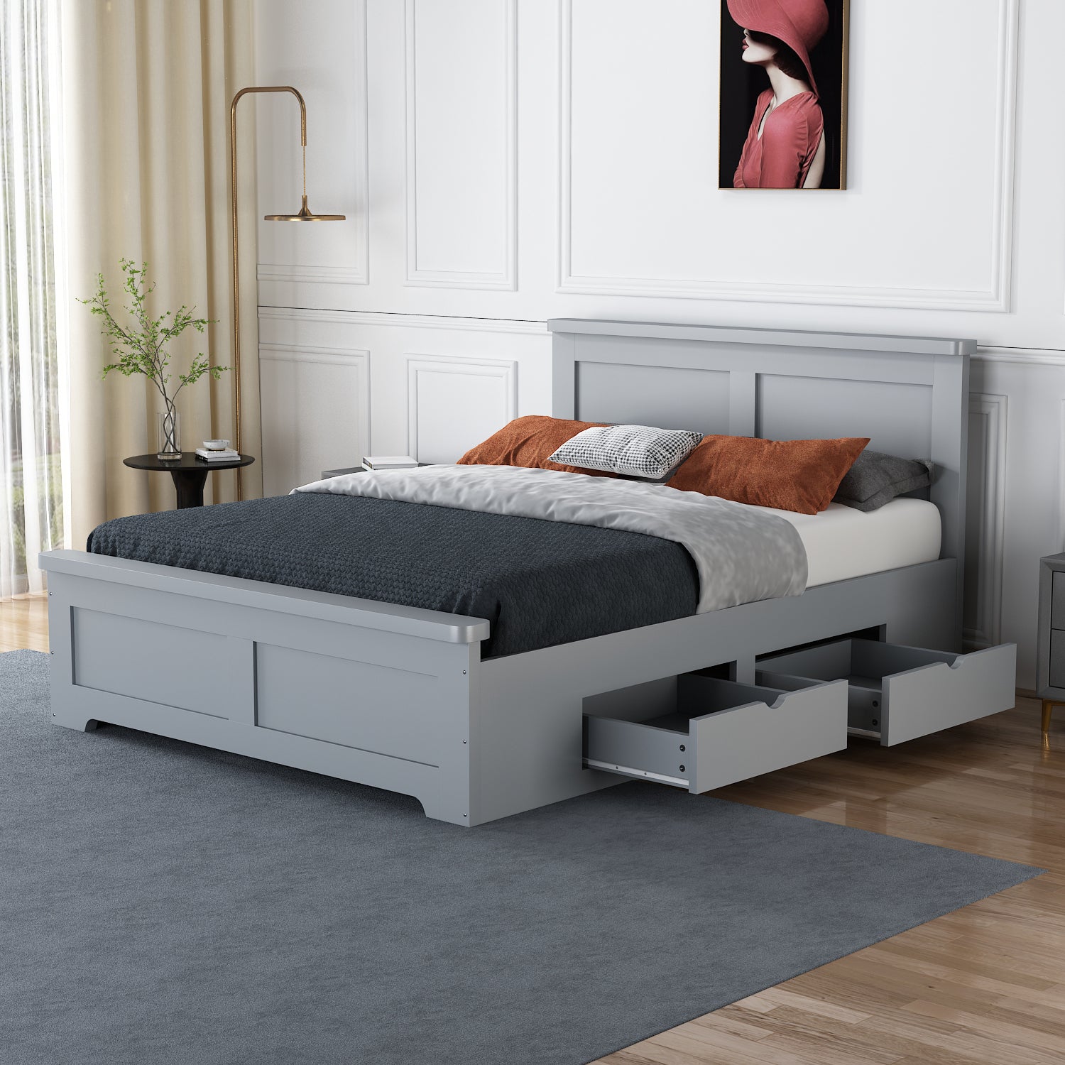 CONWAY Wooden Storage Bed With Drawers - Grey or White - Available in Double & Kingsizes