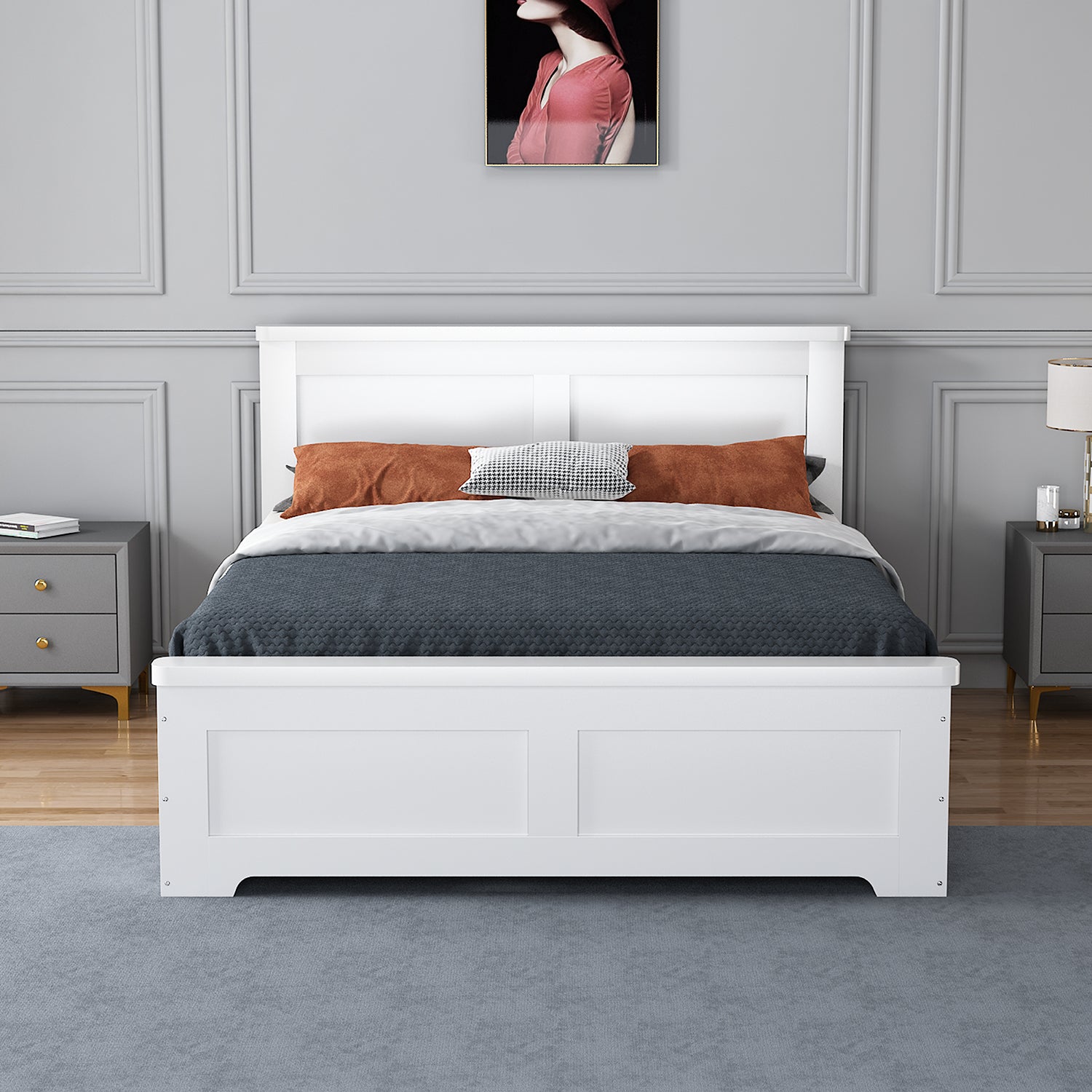 CONWAY Wooden Storage Bed With Drawers - Grey or White - Available in Double & Kingsizes