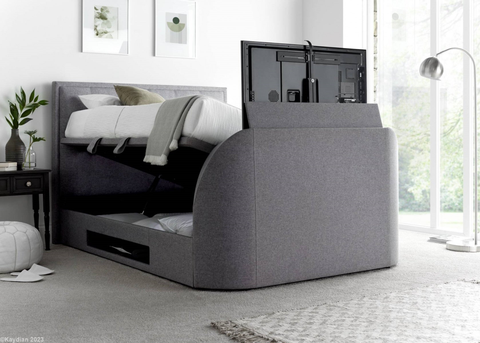 Appleton TV SideLift Storage Bed - Available in Grey or Slate - Double, KingSize & SuperKing Sizes
