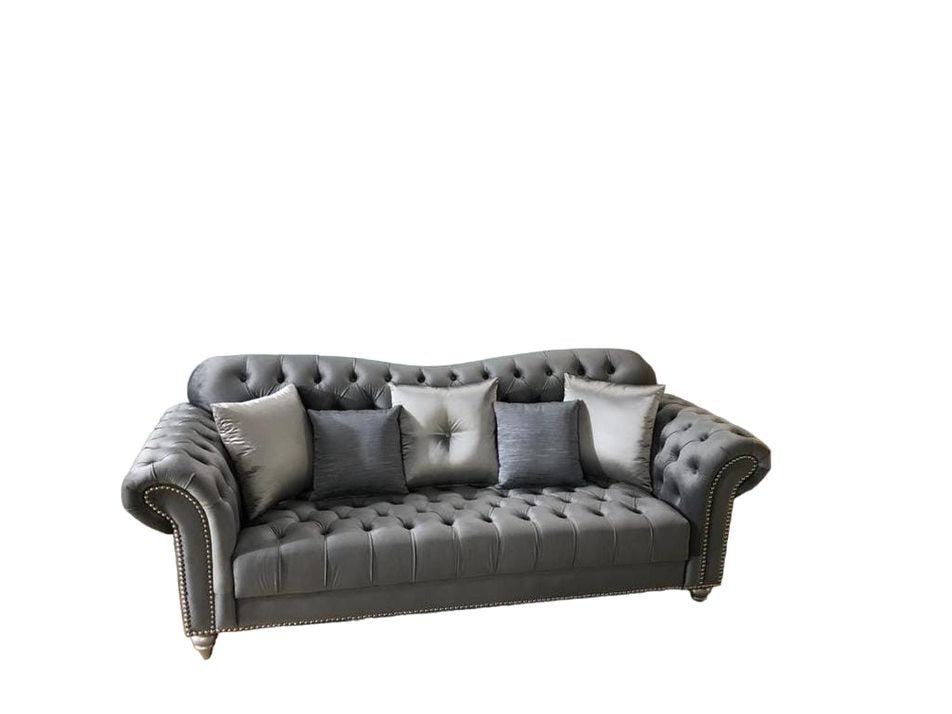 Dark grey deals tufted sofa