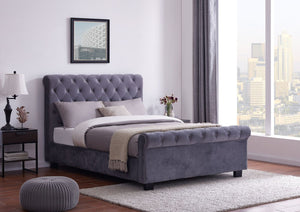 WHITFORD Bed Frame - Side Ottoman In Grey Plush Fabric