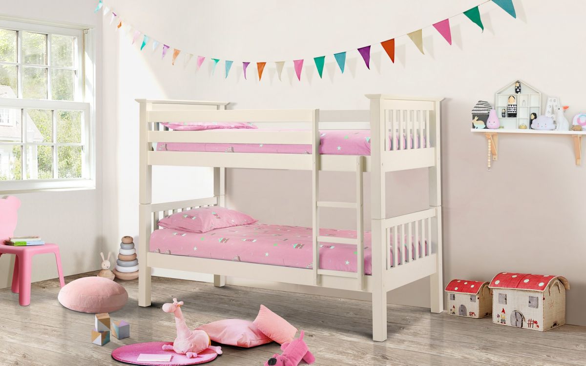 Kids Barcelona Bunk Bed - Available In Grey, Stone White or Pine - Optional Mattress
