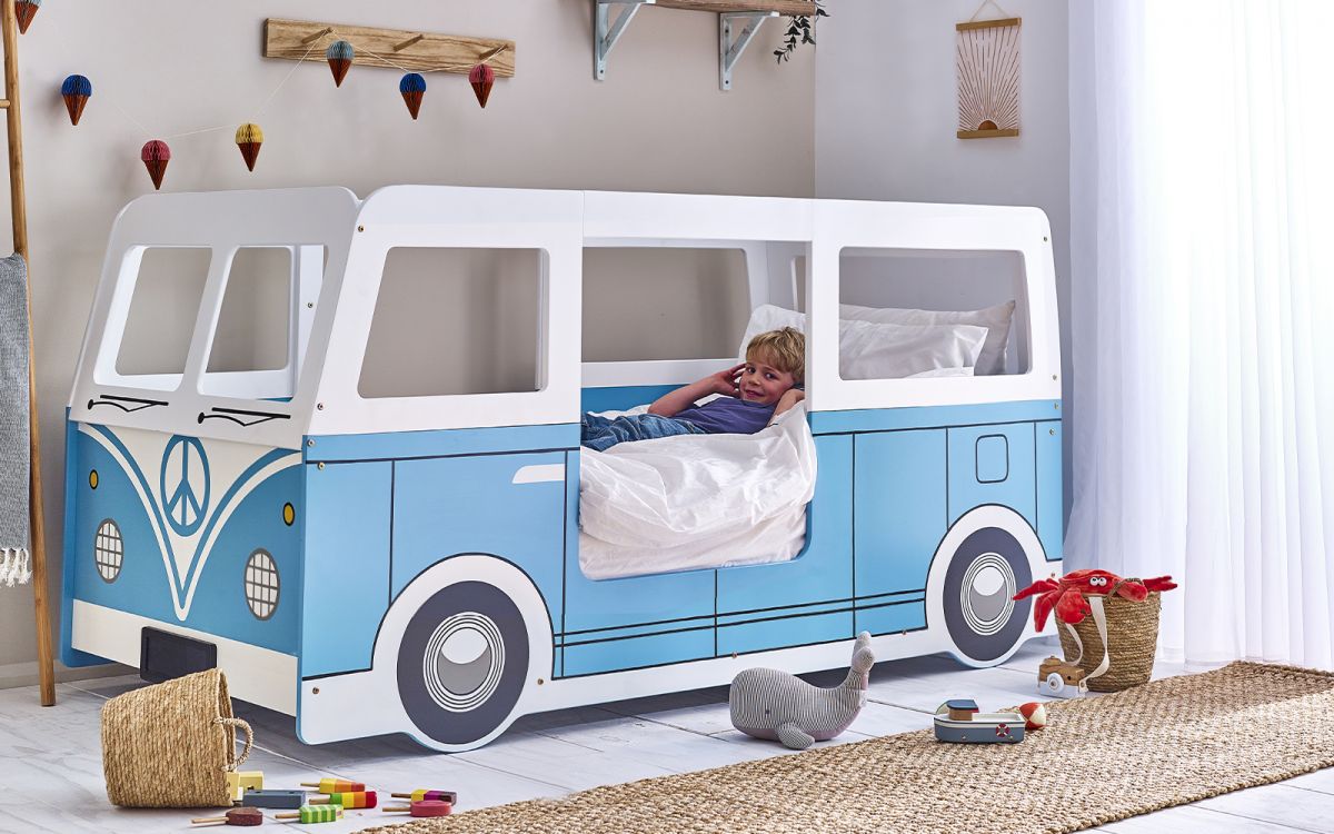 Kids Campervan Bed - Light Blue - Optional Mattress