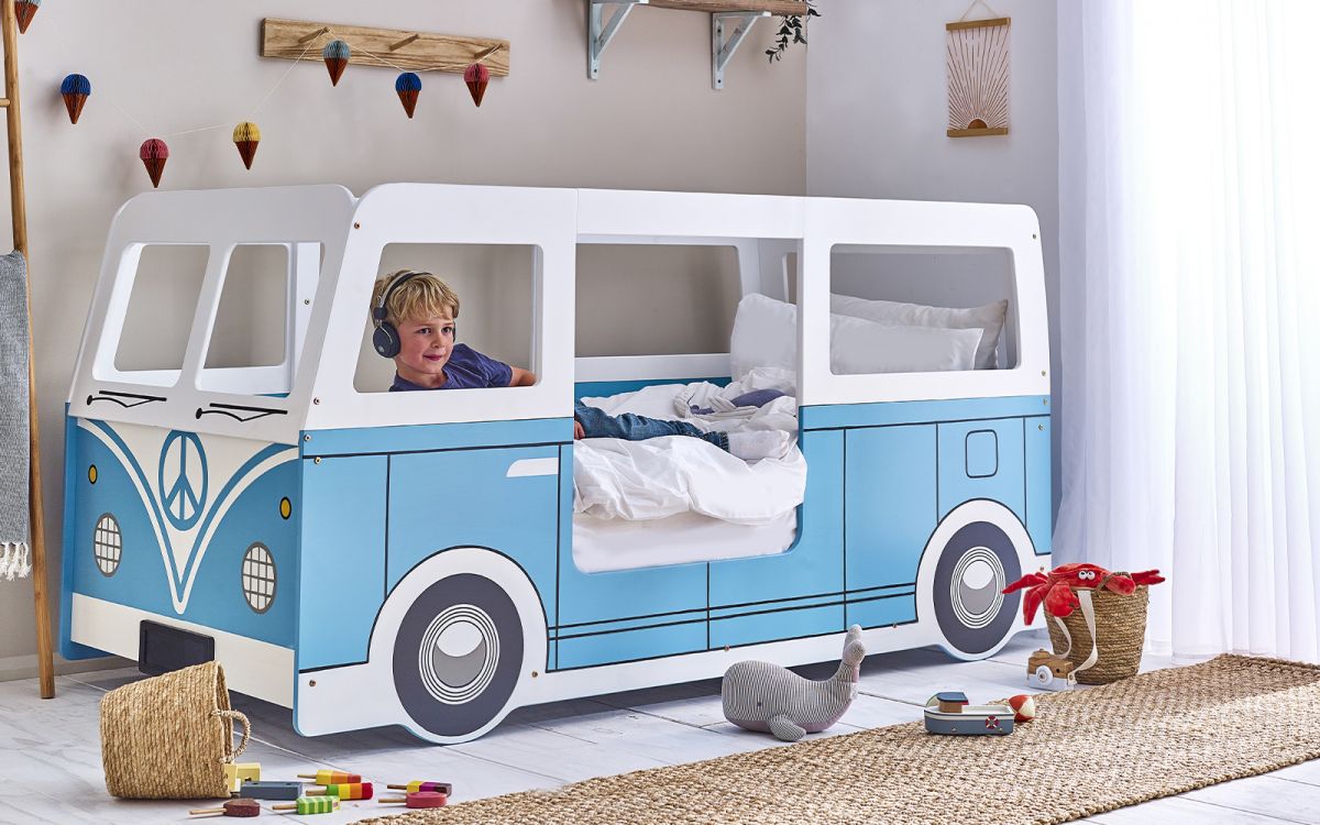 Kids Campervan Bed - Light Blue - Optional Mattress