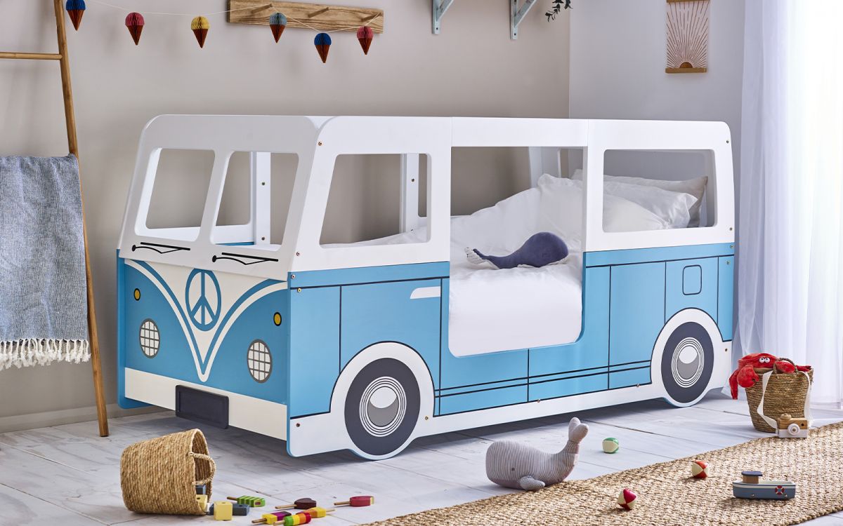 Kids Campervan Bed - Light Blue - Optional Mattress