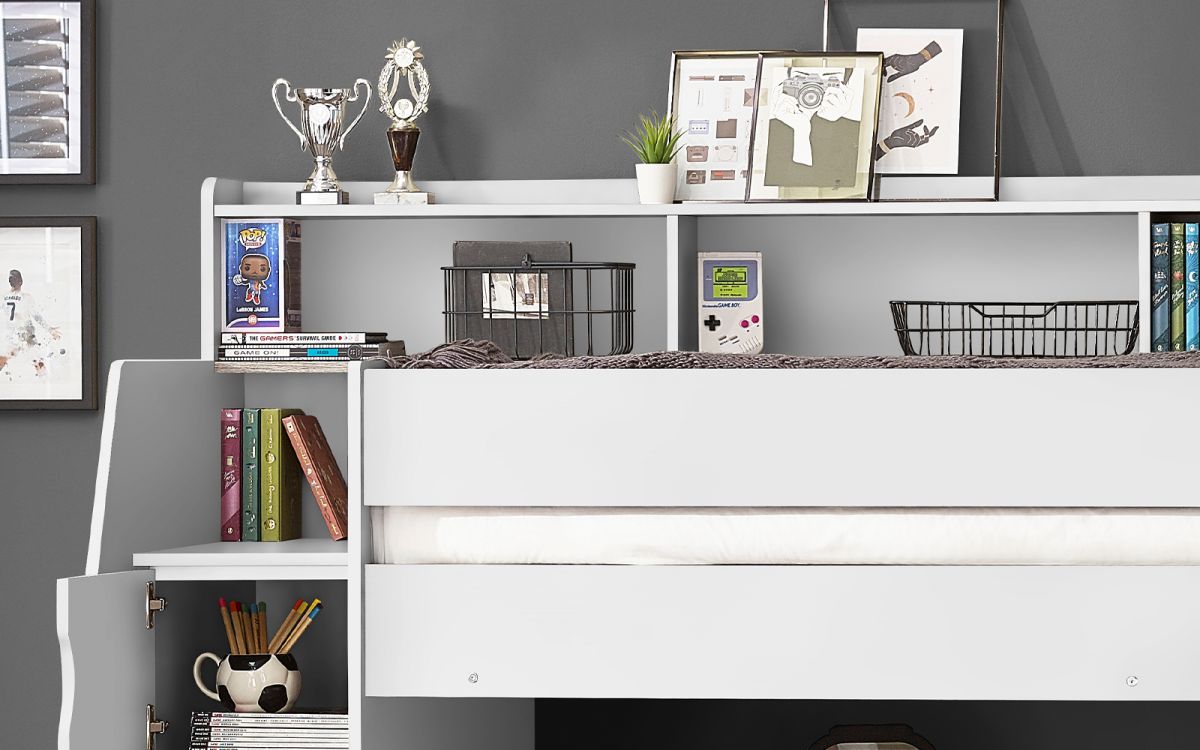 Kids Camelot Staircase Bunk With Storage - Available in Anthracite or White - Optional Mattress