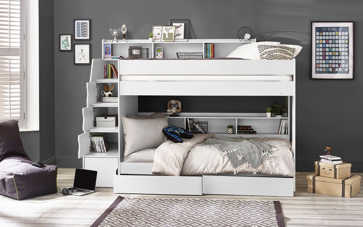 Kids Camelot Staircase Bunk With Storage - Available in Anthracite or White - Optional Mattress