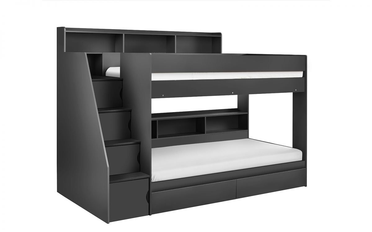 Kids Camelot Staircase Bunk With Storage - Available in Anthracite or White - Optional Mattress