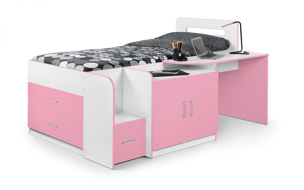 Kids Cookie Cabin Bed - Available in White & Charcoal or Pink - Mattress Option