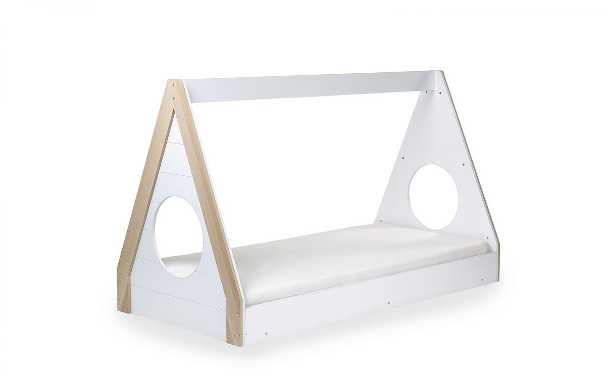 Kids Festival Tent Bed - White & Wood Finish - Optional Mattress