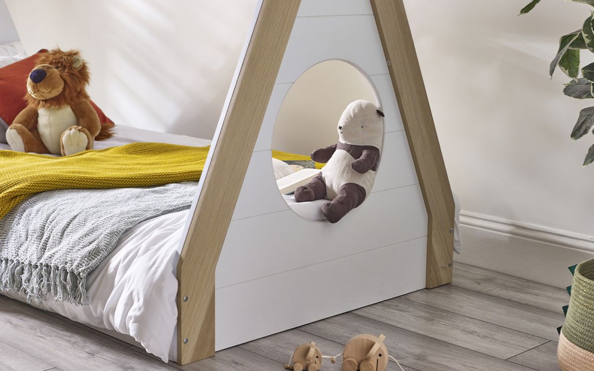 Kids Festival Tent Bed - White & Wood Finish - Optional Mattress