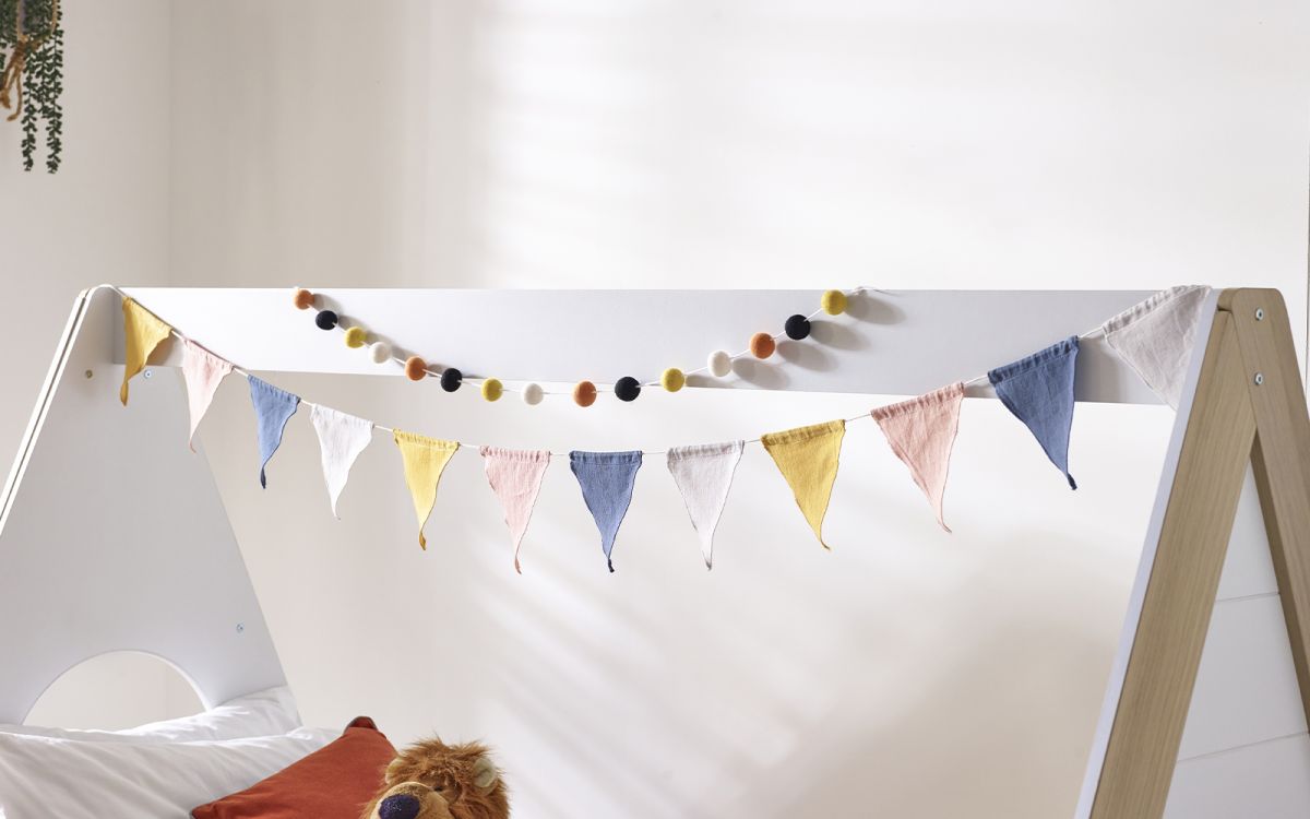 Kids Festival Tent Bed - White & Wood Finish - Optional Mattress